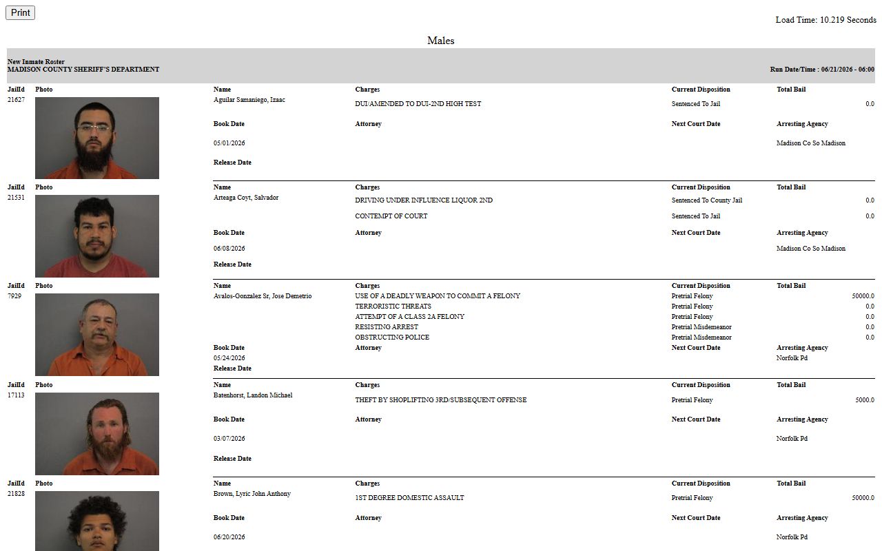 Madison County inmate roster current jail population records